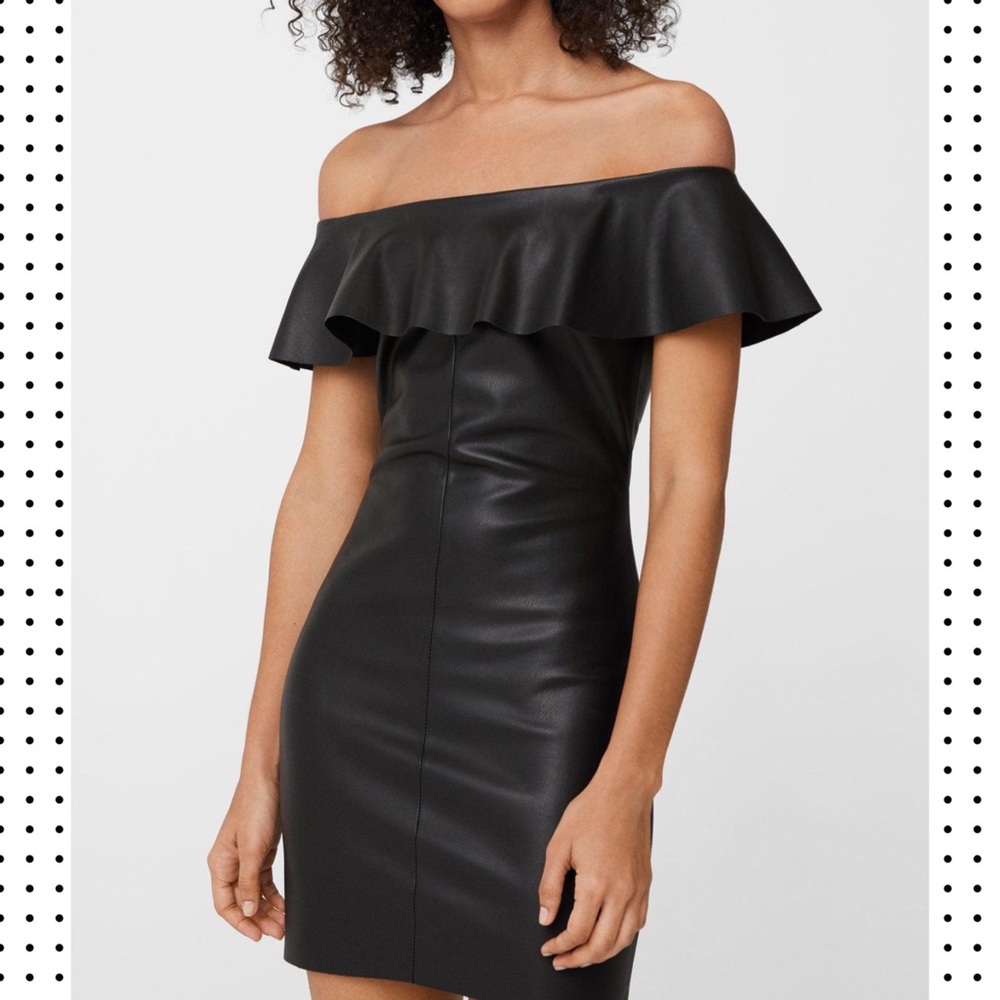 Black Faux Leather off the shoulder Dress (new)